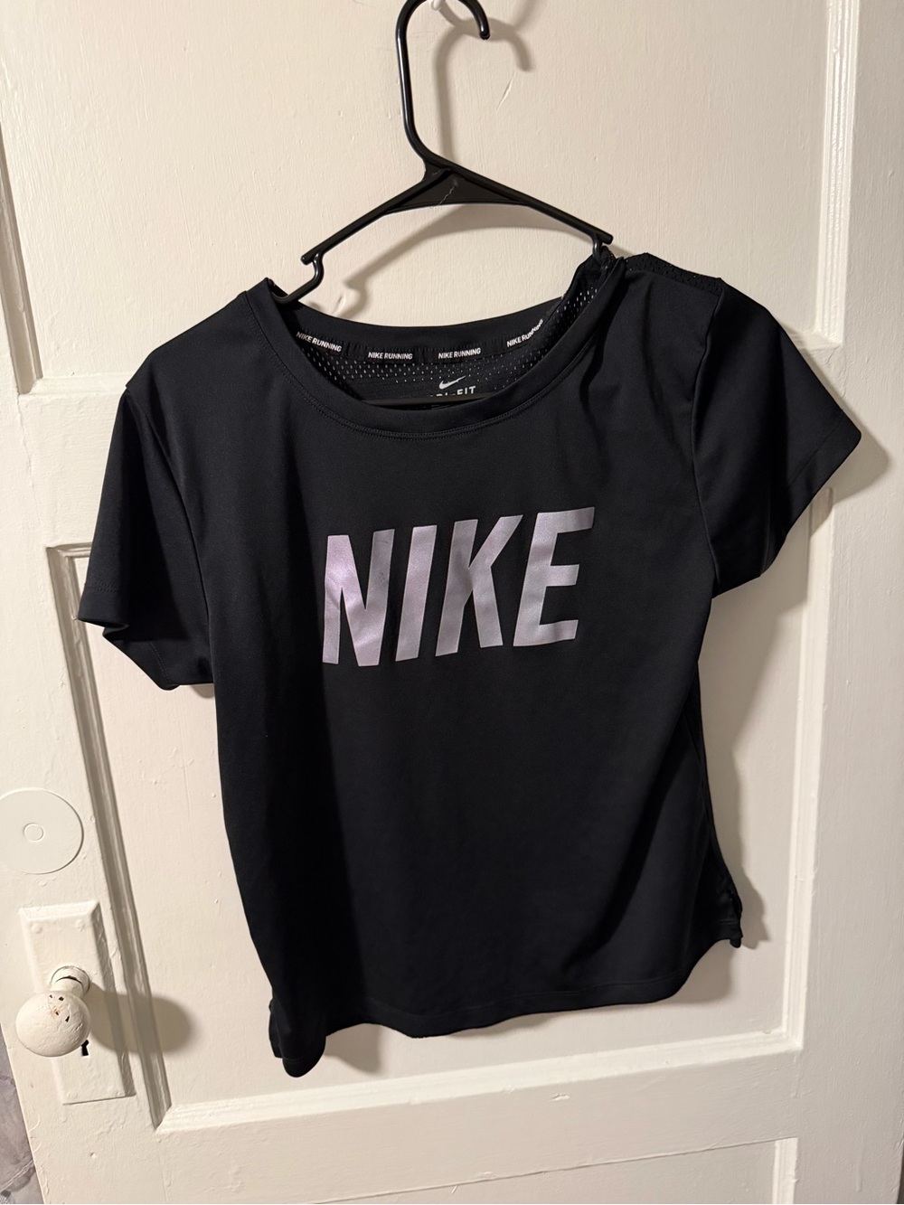 Nike Dri-FIT Running Tee Black Reflective Logo Mesh Performance Small